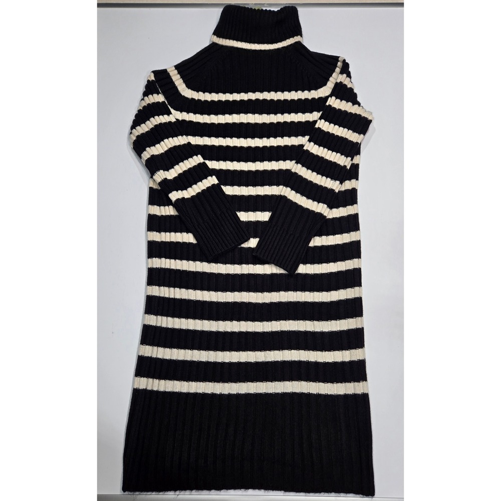 H&M‎ XS Black & White Striped Ribbed Knit Turtleneck Sweater Dress Long Sleeve